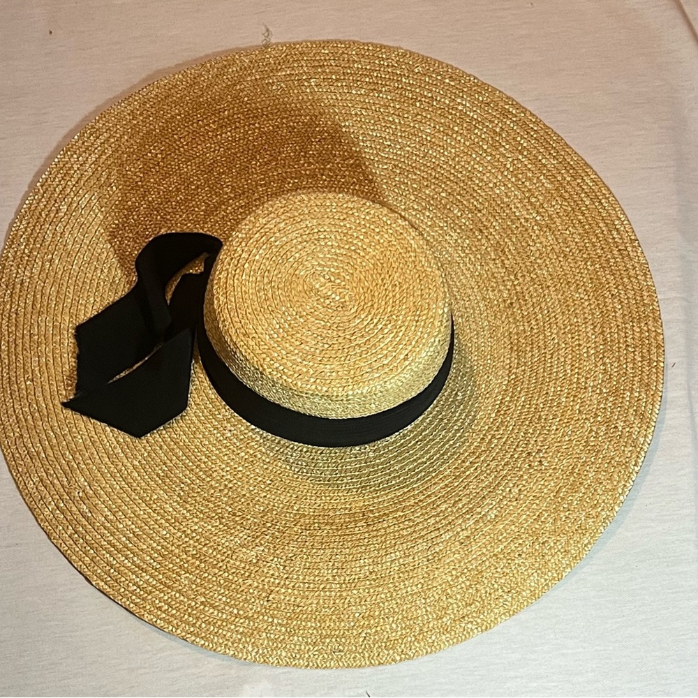 Elegant Tan Sun Hat with Black Ribbon